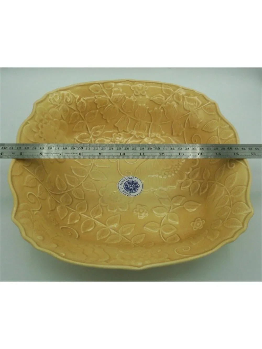 Embossed Ceramic Centerpiece Bowl Harvest Yellow Floral Design Made in Portugal